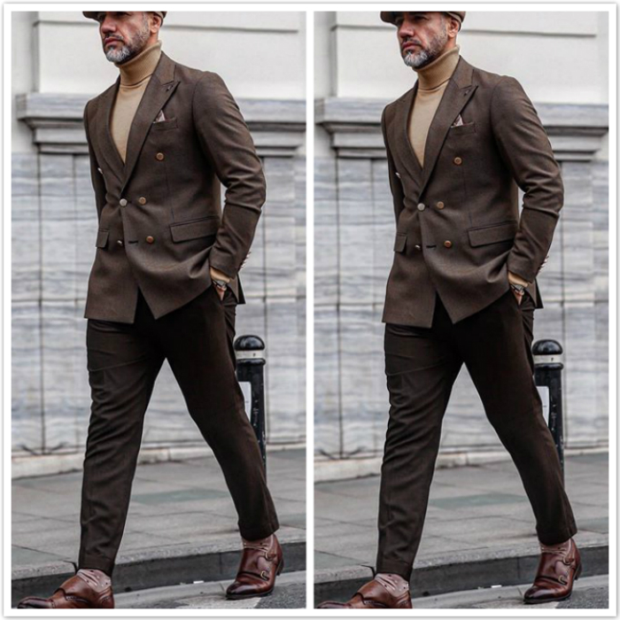 Fashion Mens Groom Wedding Suits Groom 2 Pieces Peaked Lapel Formal Work Prom Office Blazer Jacket(Jacket+Pants)