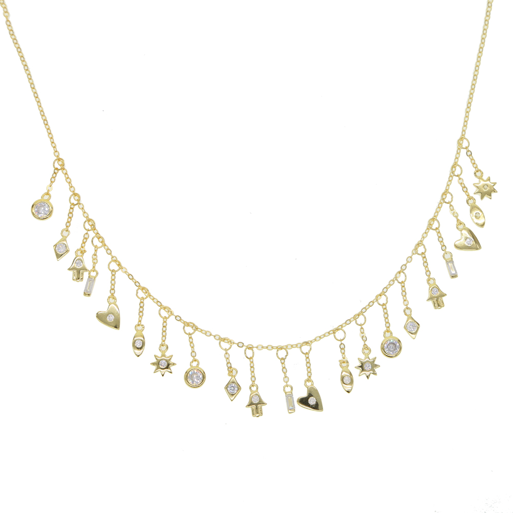 Fine 925 sterling silver lucky cute symbol tiny charms tassel chain choker statement 2019 gorgeous women collar necklace