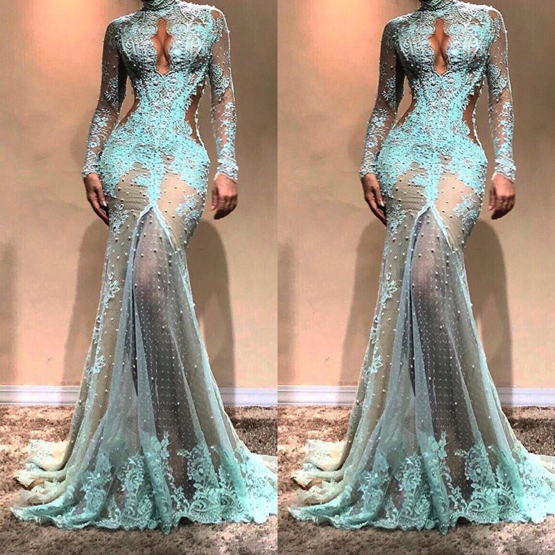 High Neck Luxury Full Lace Pearls Mermaid Evening Dresses Dubai See Through illusion High Split Formal Prom Cutaway Side Celebrity Gowns, Nude
High Neck Luxury Full Lace Pearls Mermaid Evening Dresses Dubai See Through illusion High Split Formal Prom Cutaway Side Celebrity Gowns, Nude