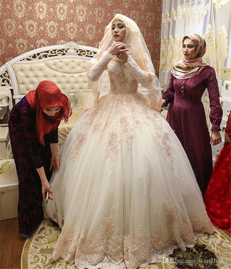 modest muslim long sleeves wedding dresses ball gown islam bridal gowns custom made wedding dress with petticoat