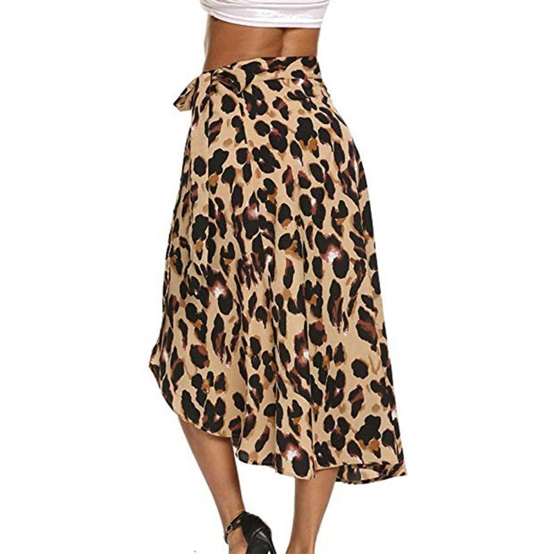 Maoxzon New Womens Sexy Leopard Print Long Skirts For Ladies Spring Summer High Waist Split Chiffon Maxi Skirts Bandage Skirt