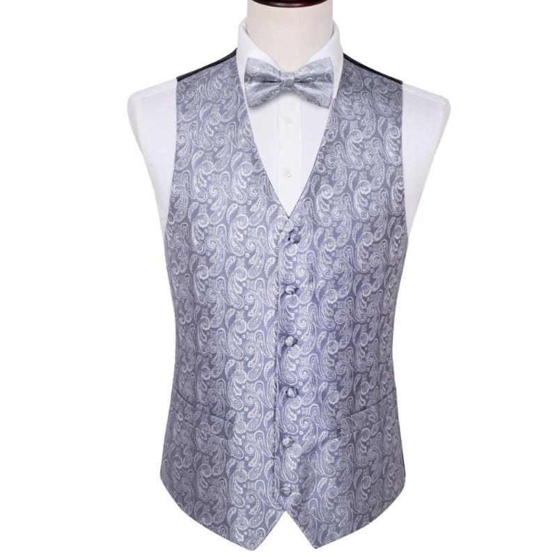 4PCS Gray Paisly Men Waistcoat Vest Handkerchief Pre-Bowtie Classic Floral Jacquard Butterfly Set Barry.Wang Designer ML-2020, As pic
4PCS Gray Paisly Men Waistcoat Vest Handkerchief Pre-Bowtie Classic Floral Jacquard Butterfly Set Barry.Wang Designer ML-2020, As pic
