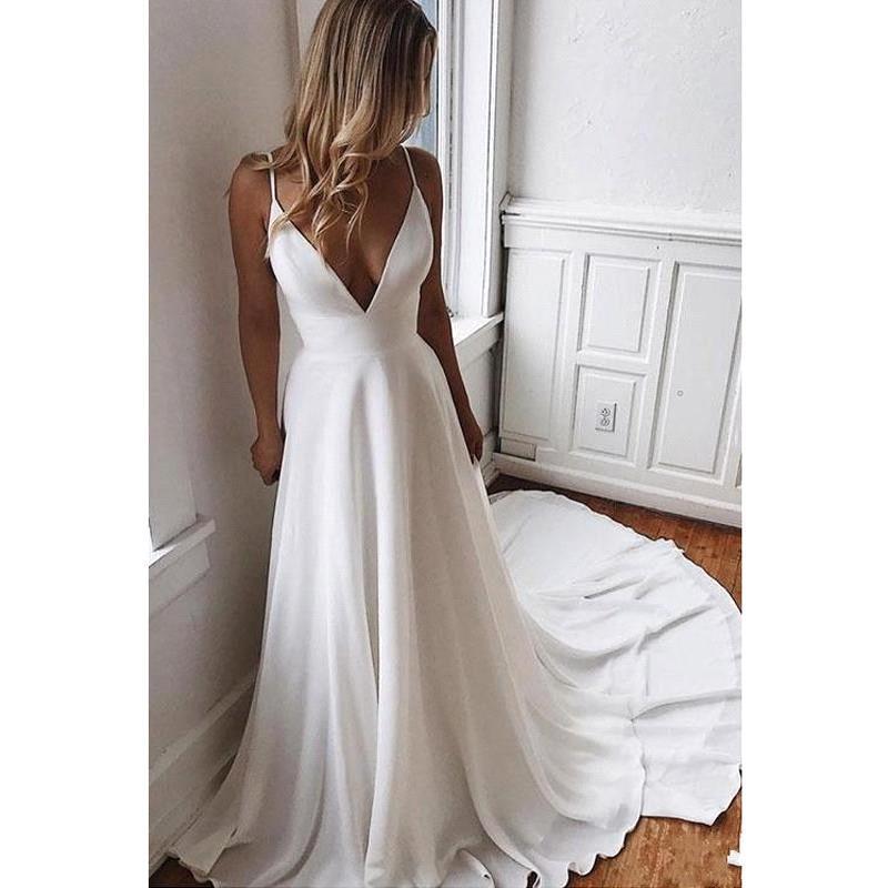 Deep V Neck Chiffon A E Boho Dresses Lace Applique Summer Beach Informal Bridal Wedding Gowns Custom Made In Plus Size