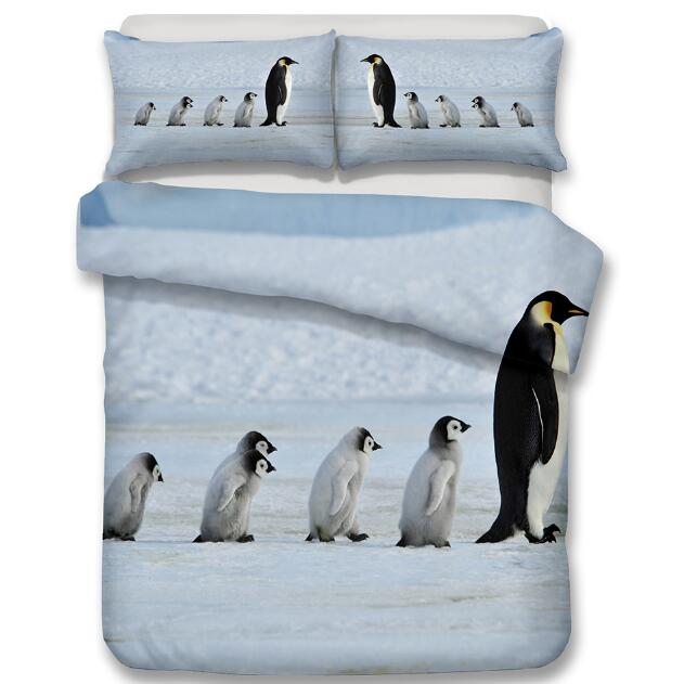3D Penguin Bedding Set Cute Cartoon Printing Duvet Cover Set with Pillowcase Twin Full Queen King Size