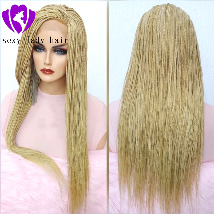High quality micro braided 613 full lace front wig blonde braiding hair box braids wig with baby hair for black women