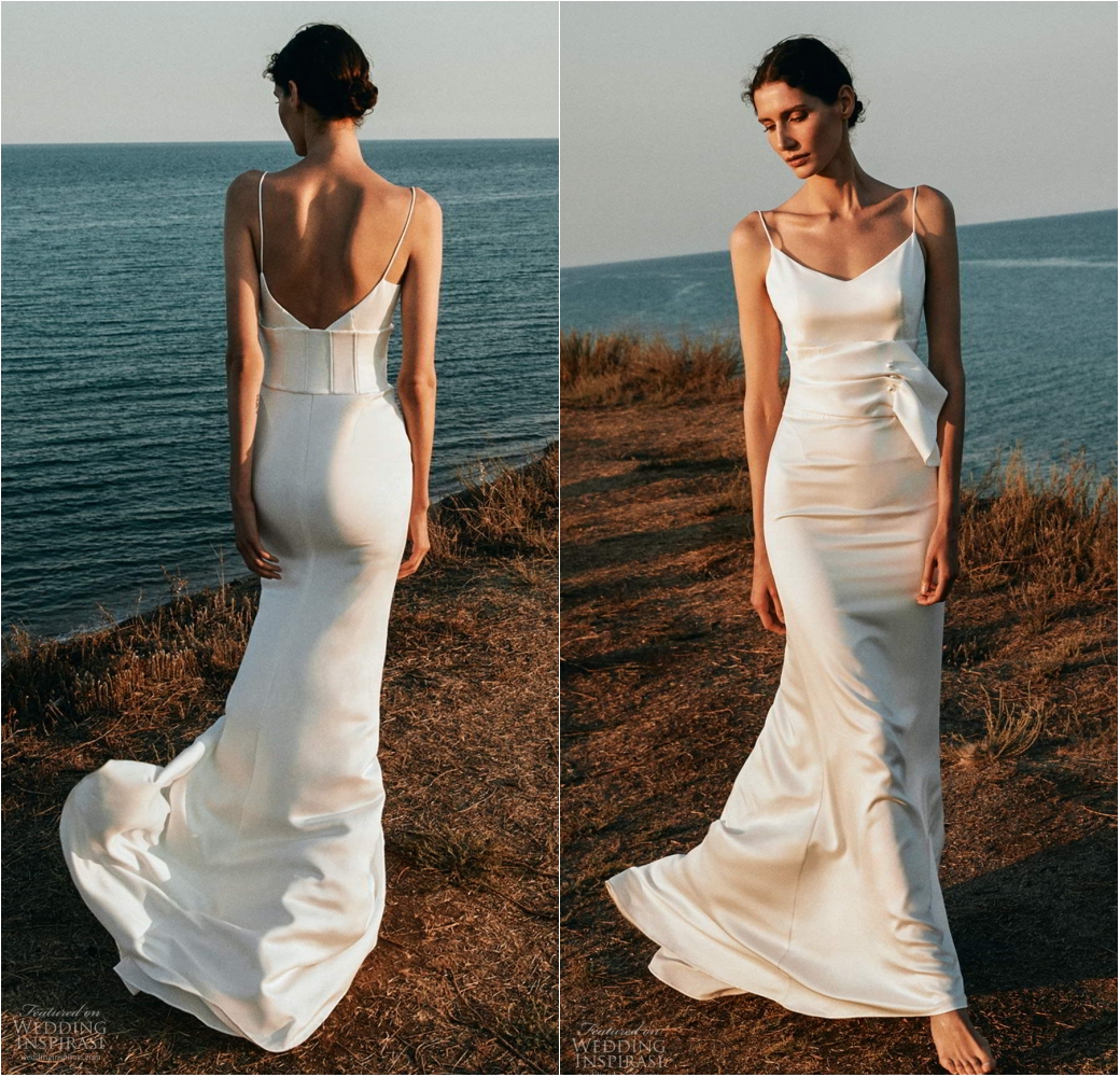 Beach Wedding Dresses Sexy Spaghetti Satin Mermaid Bridal Gowns Simply Style Bohemian Backless Floor Length Wedding Dress