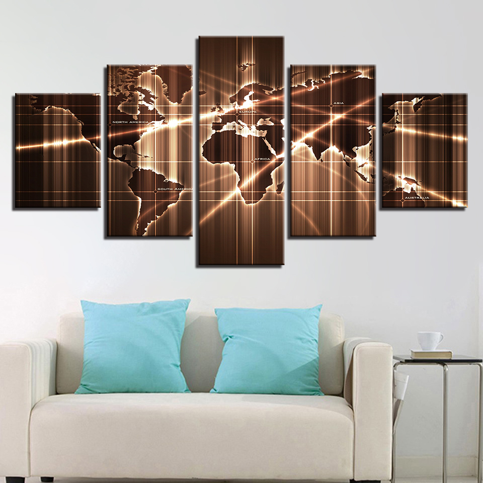 Modern Canvas HD Prints Poster Office Wall Art Abstract Pictures Framework 5 Pieces World Map Paintings Living Room Home Decor No Frame