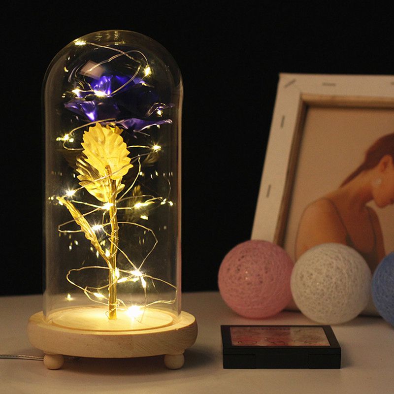 Artificial Gold Foil Rose Flower USB Powered LED Light String In Glass Dome On Wooden Base The Best Gift For Women, Ra
Artificial Gold Foil Rose Flower USB Powered LED Light String In Glass Dome On Wooden Base The Best Gift For Women, Ra