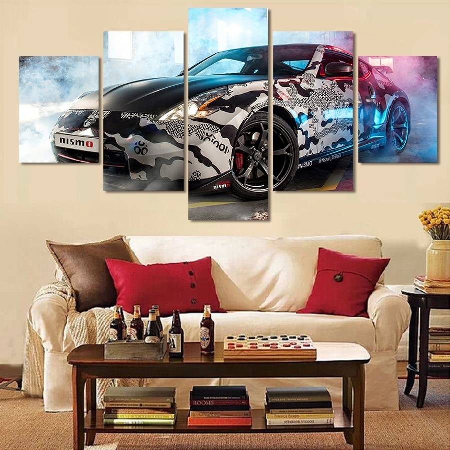 5pcs/set Unframed Nismo Sports Car Colorful Impressionist Painting On Canvas Wall Art Painting Art Picture For Living Room Decor