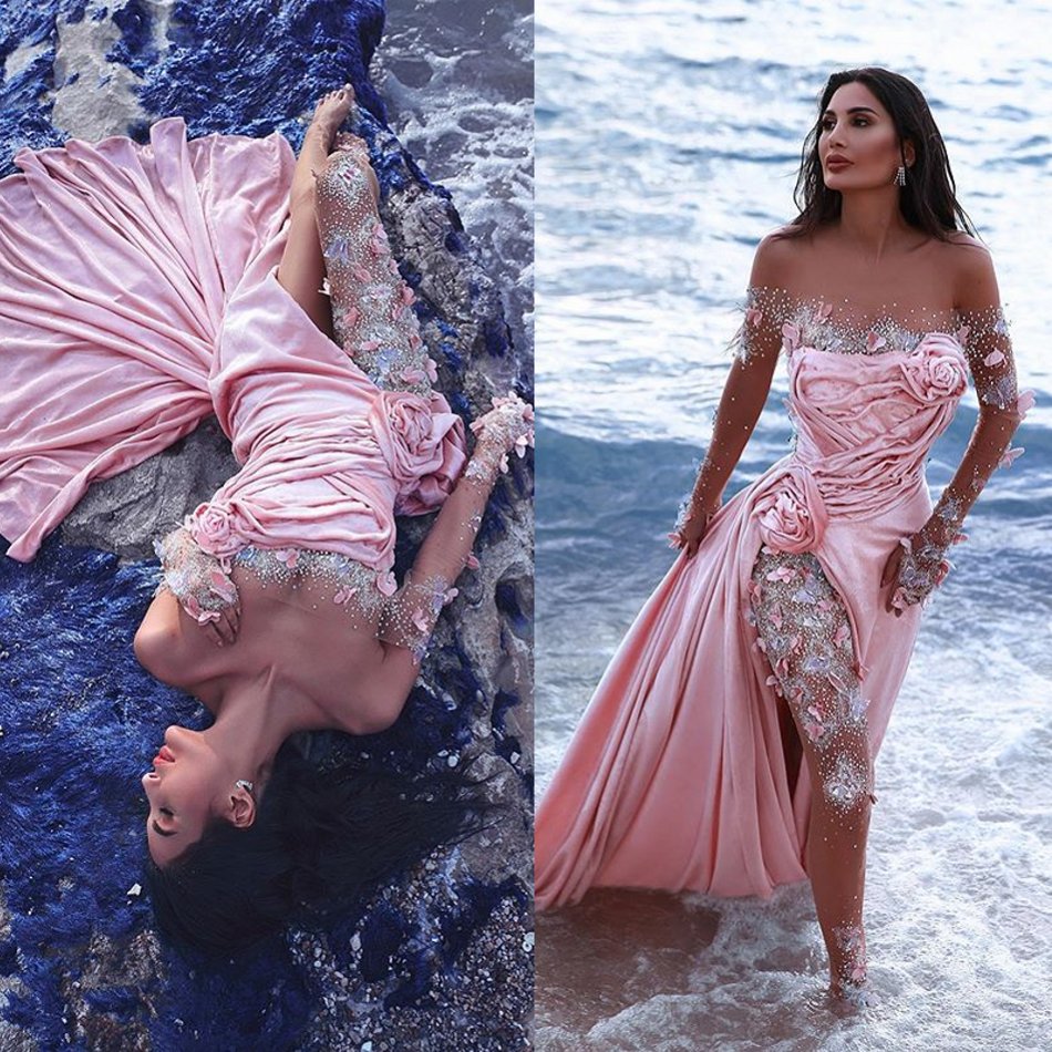 Prom Pink Dresses Sexy Sheer Off Shoulder Backless Evening Gowns D Wer Appliqued Formal Party Special Ocn Dress Ress