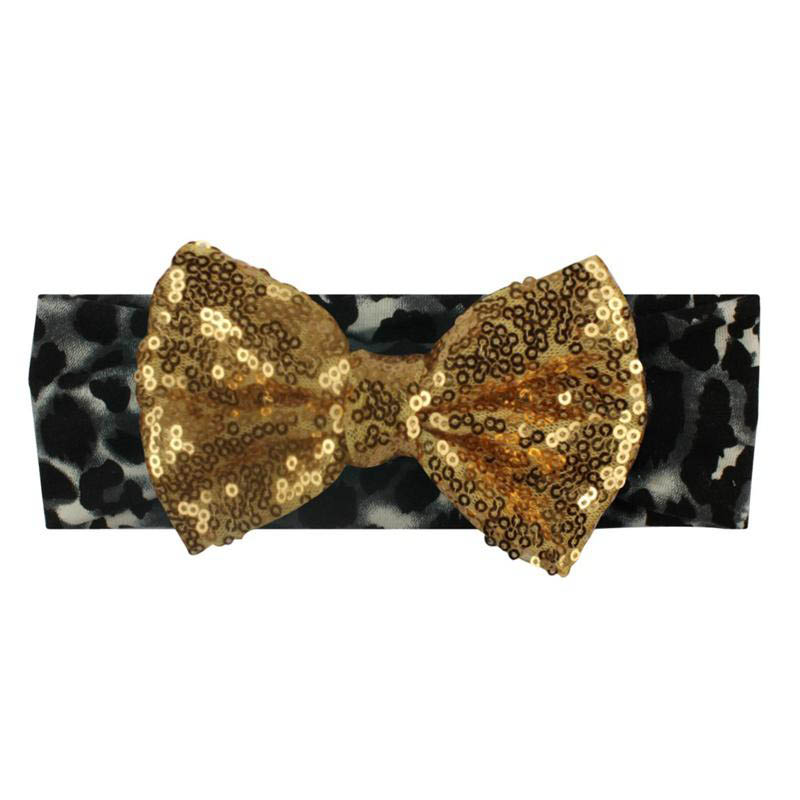 Girl Leopard Headband with sequin bow Infant Baby Girl Fashion hairband casual photo prop 8Colors choose