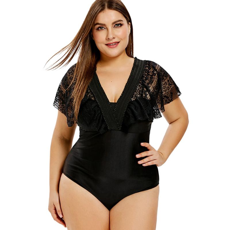 Wipalo Lace Insert Plus Size Convertible One-piece Swimwear Wire Free Solid Beach Style Skinny Bodysuits Women Swimsuit 2020, Black
Wipalo Lace Insert Plus Size Convertible One-piece Swimwear Wire Free Solid Beach Style Skinny Bodysuits Women Swimsuit 2020, Black