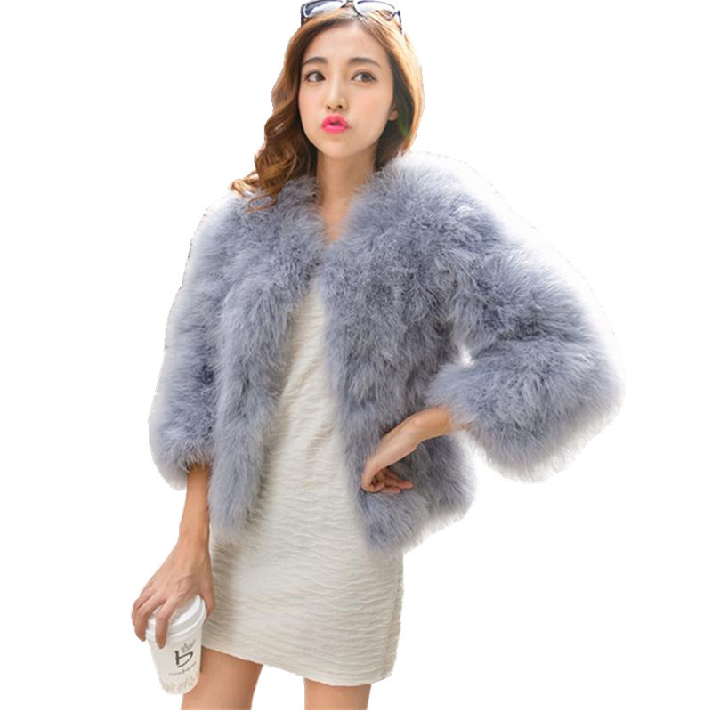 2020 Women Real Fur Coat Genuine Ostrich Feather Shrug Short Winter Jacket Natural Ostrich Fur Coats Female WYQ1671