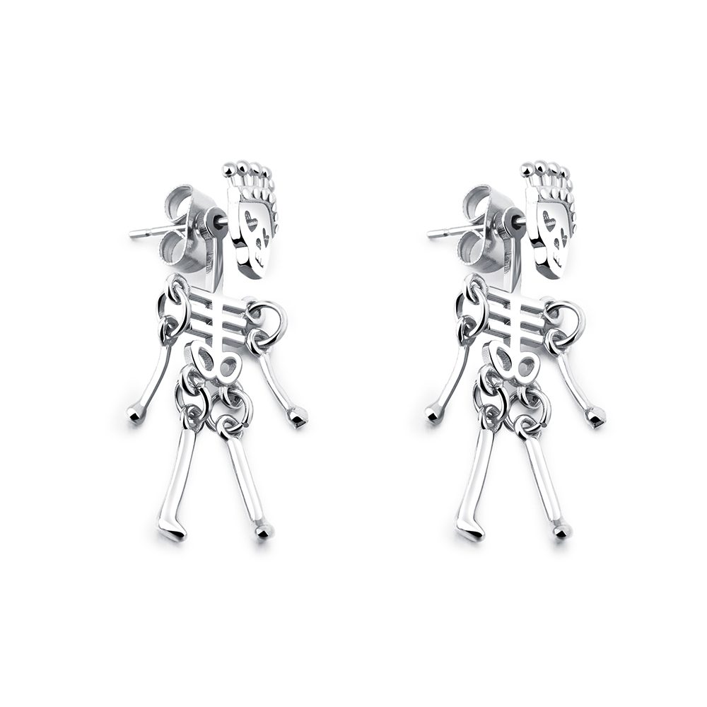 Fashion Cool Men's Skeleton Stud Earrings Jewelry 316L Stainless Steel Retro Skull Ear Bone Nail Earrings