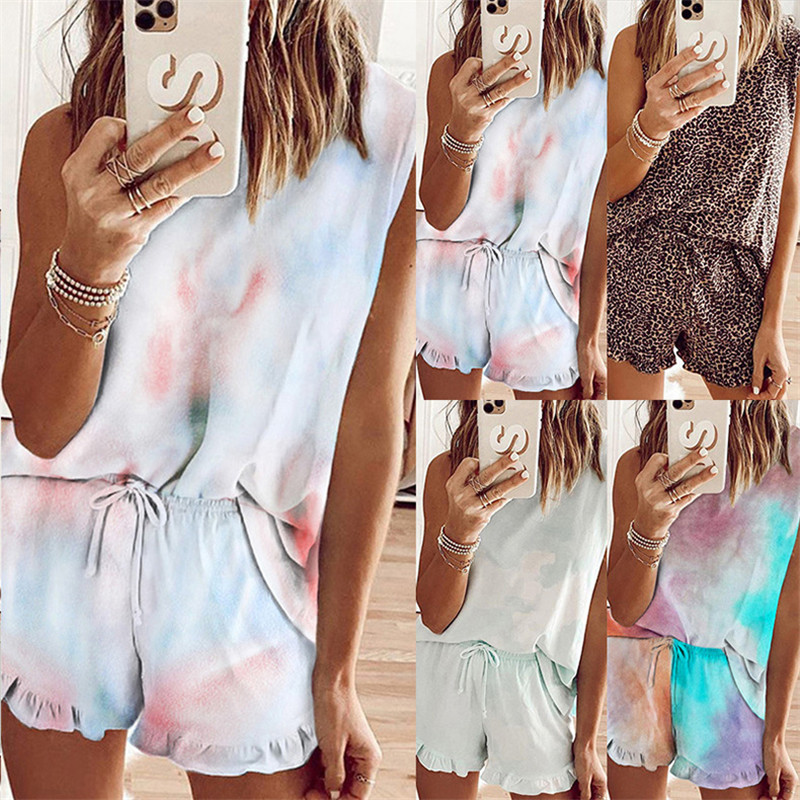 2020 Summer Print Fashion Women Pajamas Casual Elegant Ruffles Women Pajama Sets Sleeveless, Blue
2020 Summer Print Fashion Women Pajamas Casual Elegant Ruffles Women Pajama Sets Sleeveless, Blue