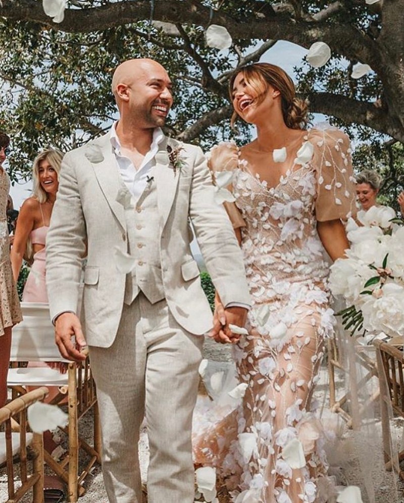 Champagne Mermaid Wedding Dresses Lace D ral Appliqued Hollow Back Half Long Sleeves Boho Dress Beach Plus Size Bridal Gowns Custom Made Vestidos De N