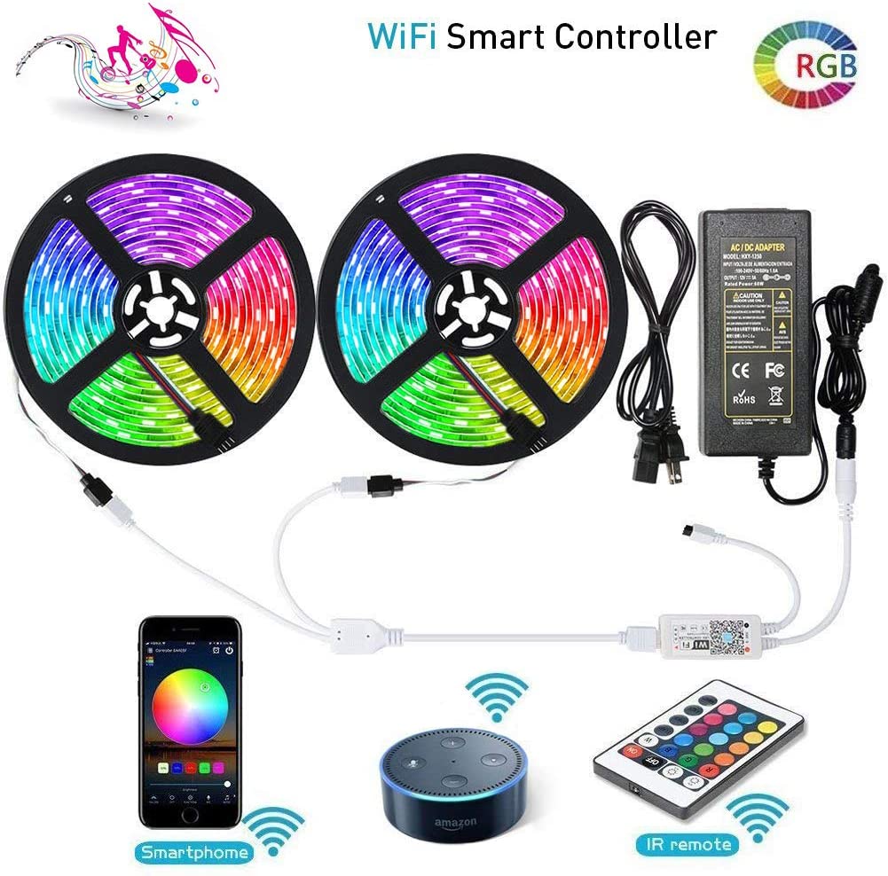 Wifi LED Strip Lights 33ft, Music Sync, Remote Control, RGB, 600LED 5050, IP65 Waterproof Outdoor, 12V, Wireless Smart Phone APP Controlled
Wifi LED Strip Lights 33ft, Music Sync, Remote Control, RGB, 600LED 5050, IP65 Waterproof Outdoor, 12V, Wireless Smart Phone APP Controlled