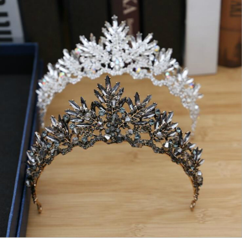 Cheap Shiny Party Tiara Clear Crystals King Queen Crown Wedding Bridal Crowns Costume Art Deco Princess Performance Tiaras Head Pieces
