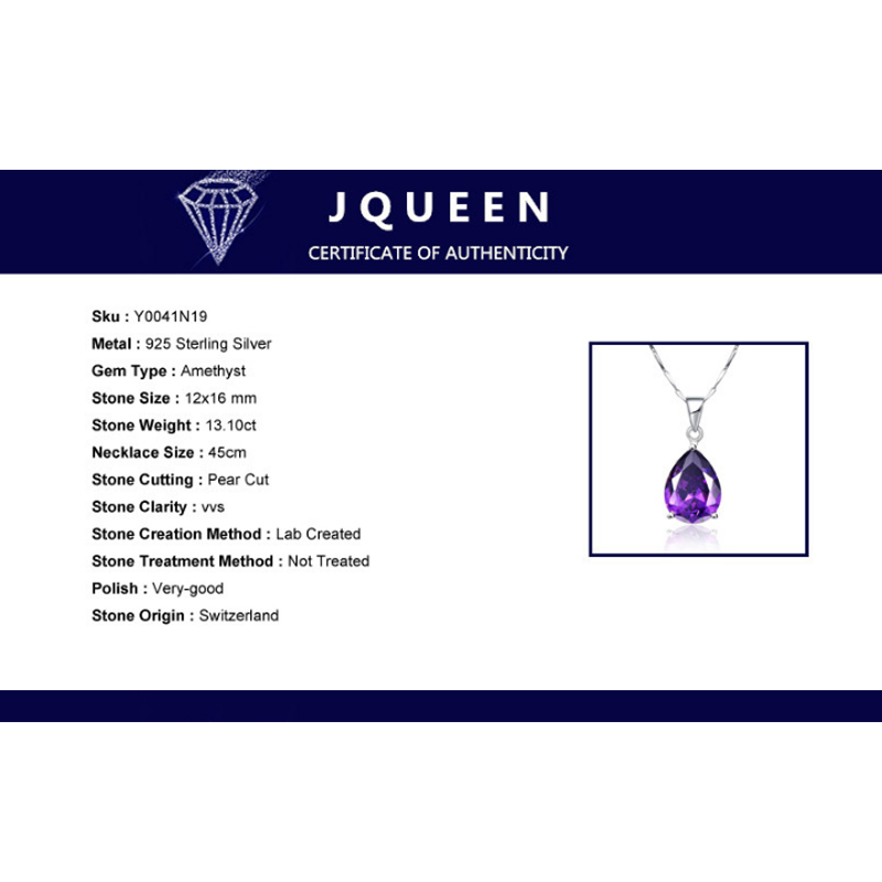 Fashion- Wholesale 925 Sterling Silver Jewelry Pearl Cut Waterdrop Amethyst Pendant Necklace for Women's Clothing & Accessories X912