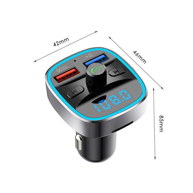 T25S Car FM Transmitter Auto Charger Bluetooth Handsfree Music Player Vehicle Radio Adapter Kit With Double USB QC 3.0 Fast Charging Ports