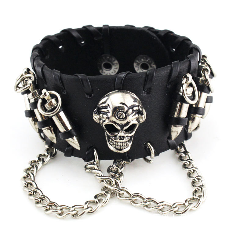 Unisex PU Leather Cool Bracelet Punk Bullet Wristband Adjustable Skull Metal Chain Bracelet Punk Biker Rock Gothic
Unisex PU Leather Cool Bracelet Punk Bullet Wristband Adjustable Skull Metal Chain Bracelet Punk Biker Rock Gothic