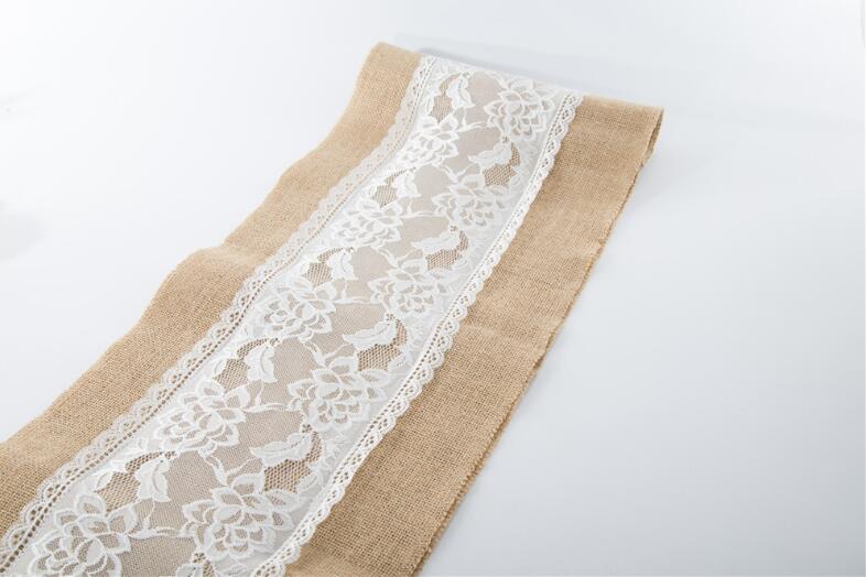 Linen Lace Table Runner Vintage Burlap Cloths Natural Jute Country for Party Wedding Decoration