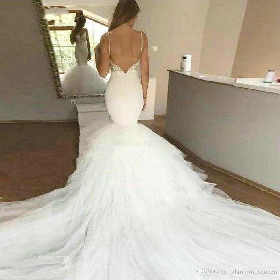 Cheap Mermaid Sexy Dresses Lace Appliques Spaghetti Straps Backless Chapel Train Wedding Dress Bridal Gowns Vestidos De Marriage