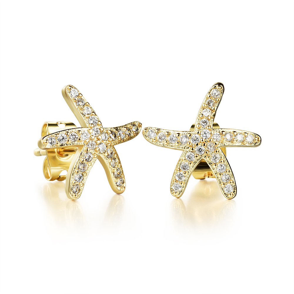 Charm Sea Star Stud Earrings Jewelry Copper 18K Gold/Platinum Plated Earrings Jewelry Women Girl's Gift