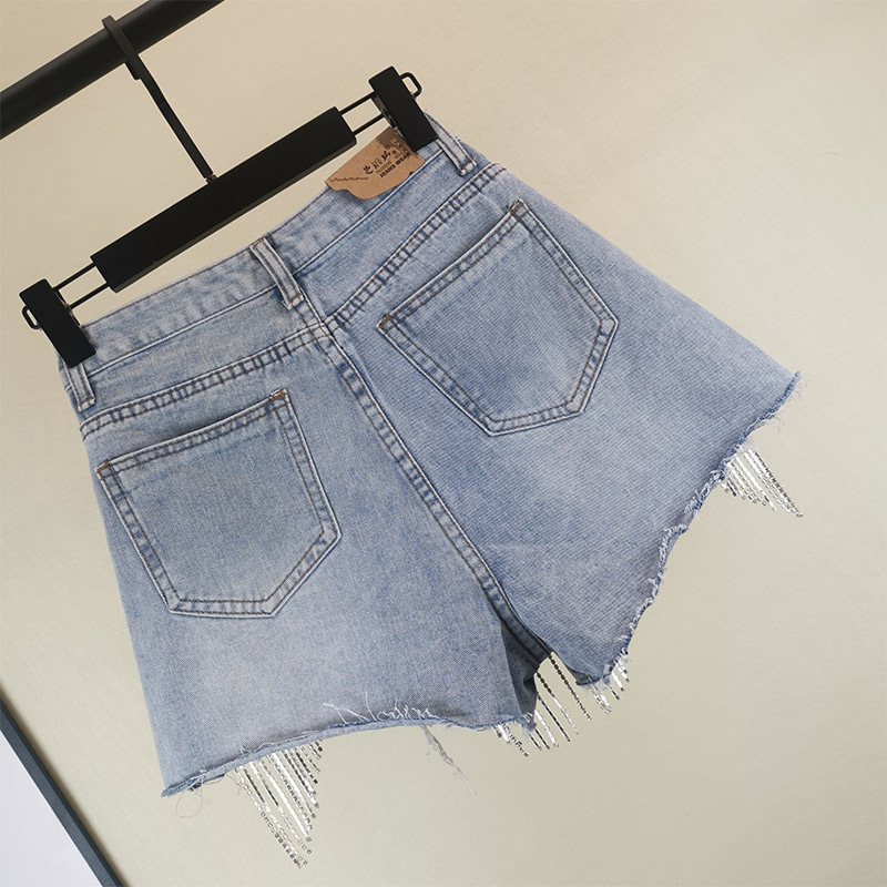 Women S Heavy Rhie Fringed Hole Jeans Female High Waist Summer Fashion Wide Leg Denim Shorts