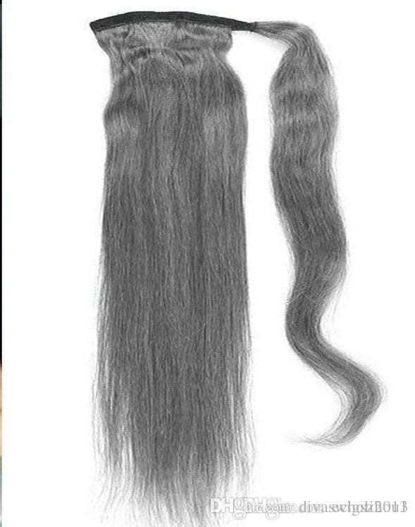 ponytail salt&pepper grey hair buns updo pony tail sleek silver gray human hair ponytail hairpiece wraps around colored ponytail 120g