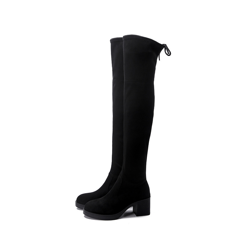 Hot Sale-2019 the new autumn and winter cashmere girl elastic high heel Korean version of thick heel than thin knee boots