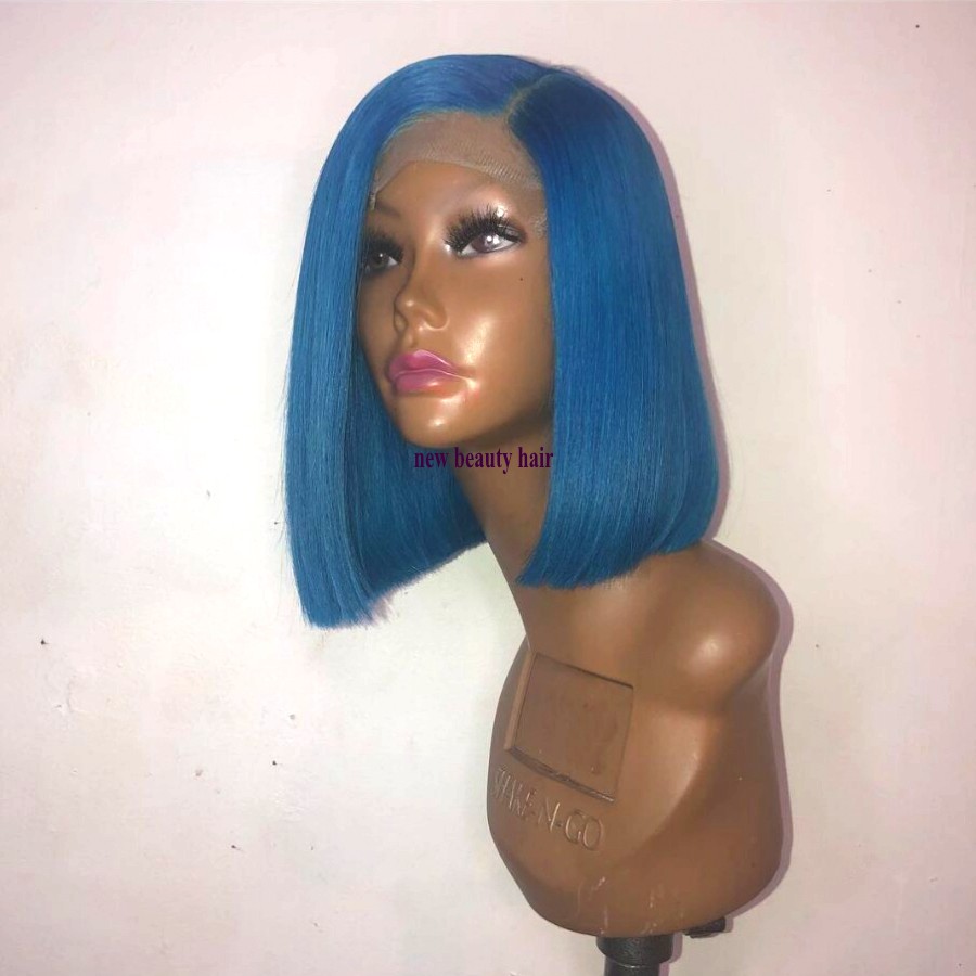 Best Selling Dark Blue Silky Straight Wigs Heat Resistant Short bob style Synthetic Lace Front Wigs for Black Women cosplay party
