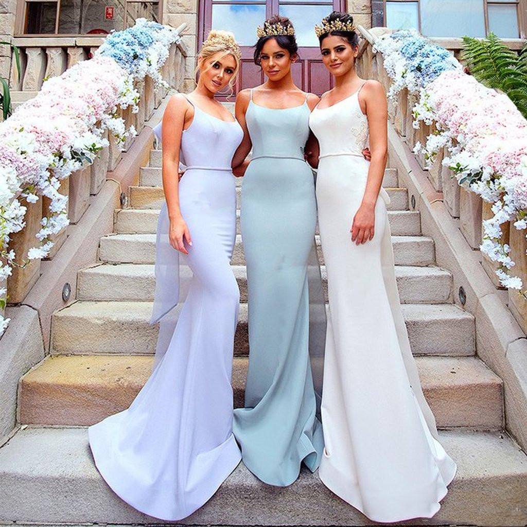 Custom Made Mermaid Bridesmaid Sexy Backless 2020 Straps With Big Bow Sash Long Wedding Guest Dresses Evening Gowns Belt 0510