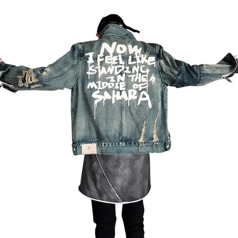Street clothing Hip hop style Jeans Jacket Mens Jackets And Coats Denim Jacket Mens Hole Clothes Cotton Jeans