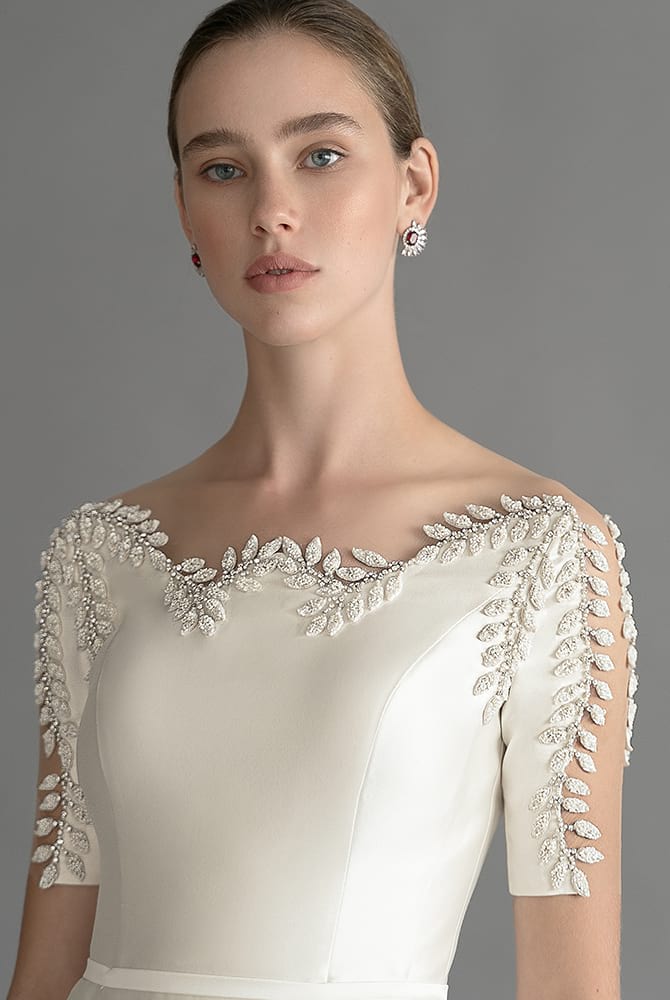 Simple A Line Chana Marelus Wedding Dresses Off Shoulder Short Sleeve Crystal Wedding Gowns Floor Length robe de mariée