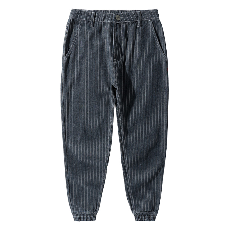 Japanese Style Fashion Men Jeans Stripe Designer Loose Fit Cargo Pants hombre Slack Bottom Streetwear Hip Hop Joggers Jeans Men