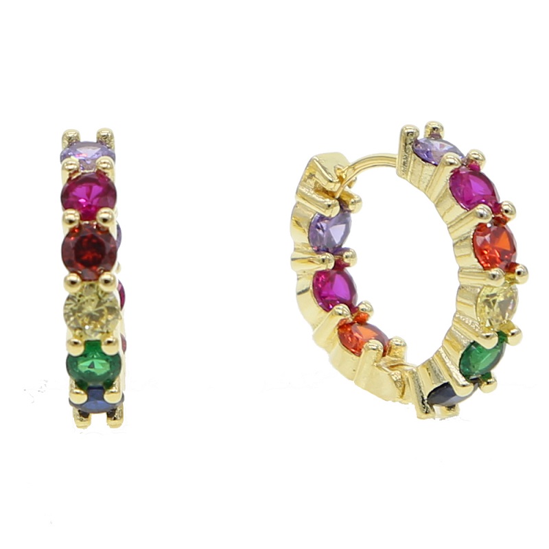 2018 Delicate tiny fashion Jewelry 22 mm rainbow cz hoop earring colorful CZ round circle mini small Earring For cute lovely girl women