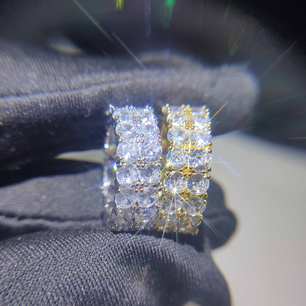 Hip Hop Shiny Double Layers White Zirconia Bling Ring 18K Real Gold Plated Women Men's Finger Ring Rap Ring