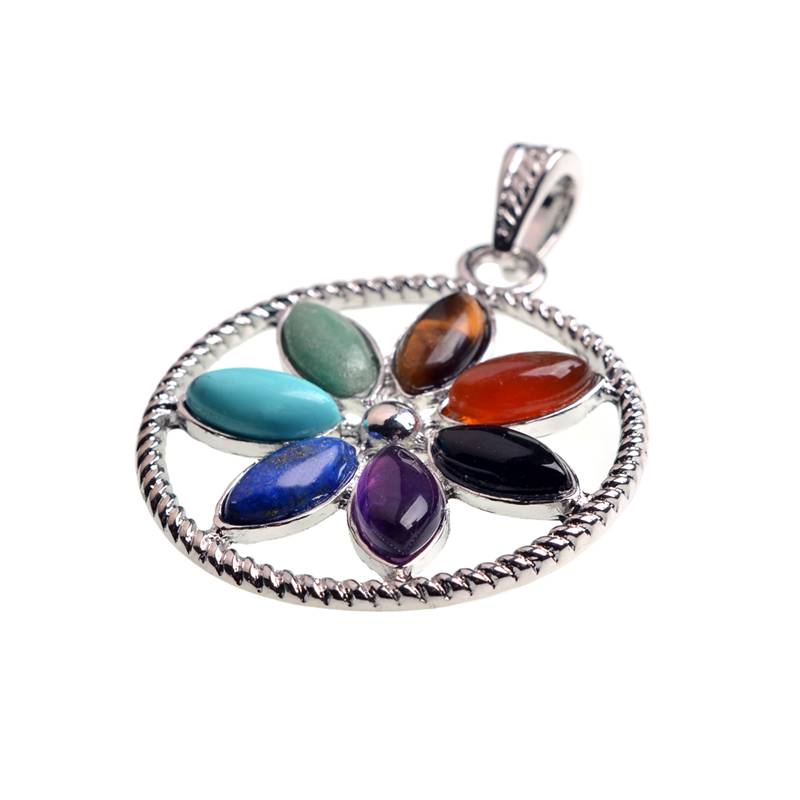 Seven Chakra Pendant Men and Women Gemstone Amethyst Rose Crystal Yoga Treatment Healing Jewelry