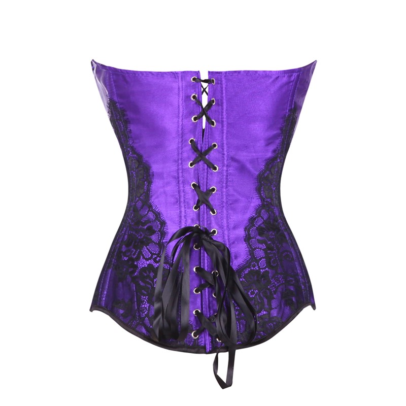 Women's Lace Bustier with Garters Sexy Contrast Eyelash Lace Padded Overbust Satin Corset Fashion Slim Body Waist Cincher Shapewears