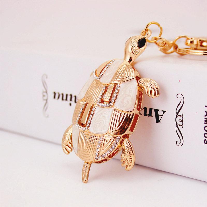 Turtle Key Chain Glitter Enamel Alloy Animal Pendant Keychain Gold Tone Lobster Clasp Key Ring Holders Women Bag Accessories Decoration