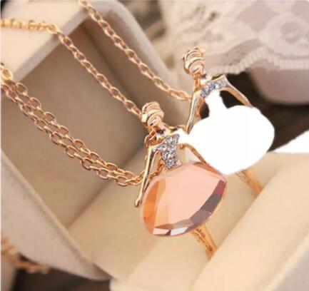 Fashion- Sweater Necklace Girls Boho Bijoux Gold Plated Crystal Ballet Girl Statement Necklaces Pendants For Women Wedding Christmas Gift
