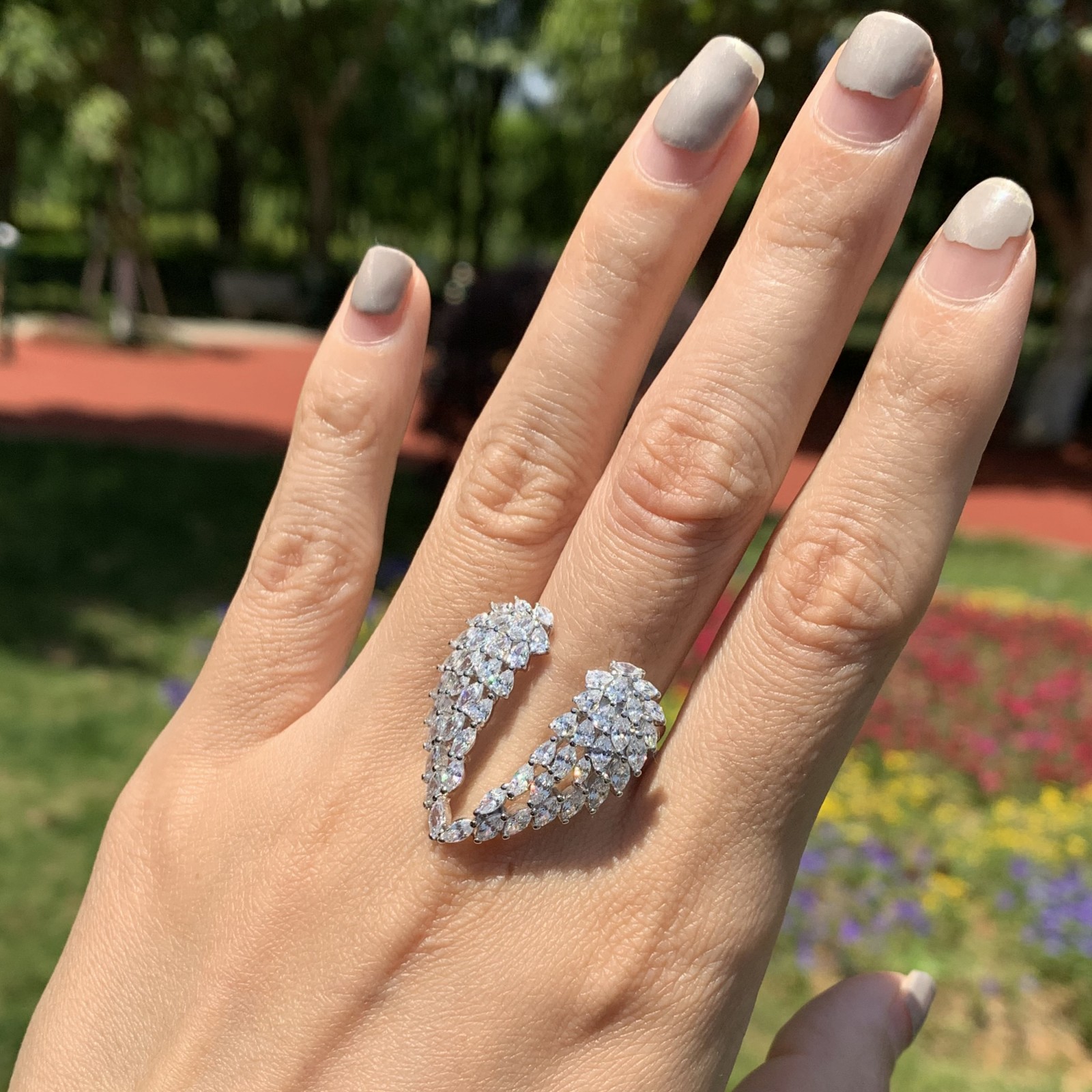 Sterg Sier Marquise Cut Topaz CZ Dia Angle Wing for Women Jewelry Wedding Engagement Band Opening Adjustable Ring