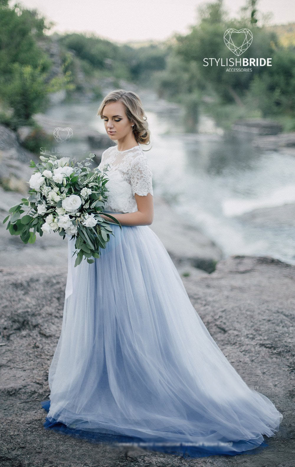 Elegant Dusty Blue Wedding Dress Tulle Bridal Gowns With Lace Tops Jacket Boho Wedding Dress Vestido de Noiva