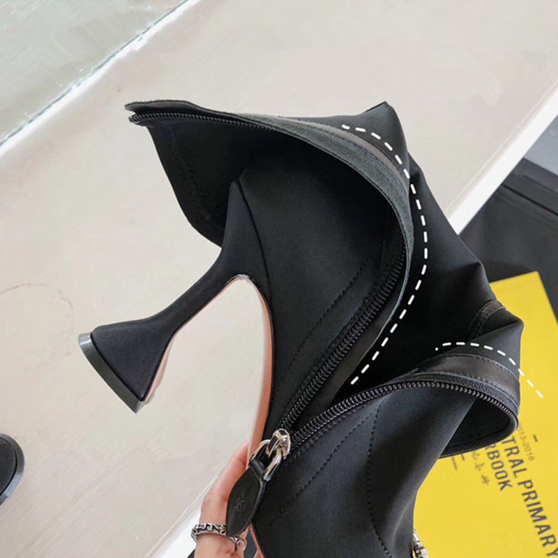 2019 Stretch Lycra Women Ankle boots Autumn Winter Comfortable triangle Heeled Office Lady Shoes High heels Sock Boots 3442 Y200114