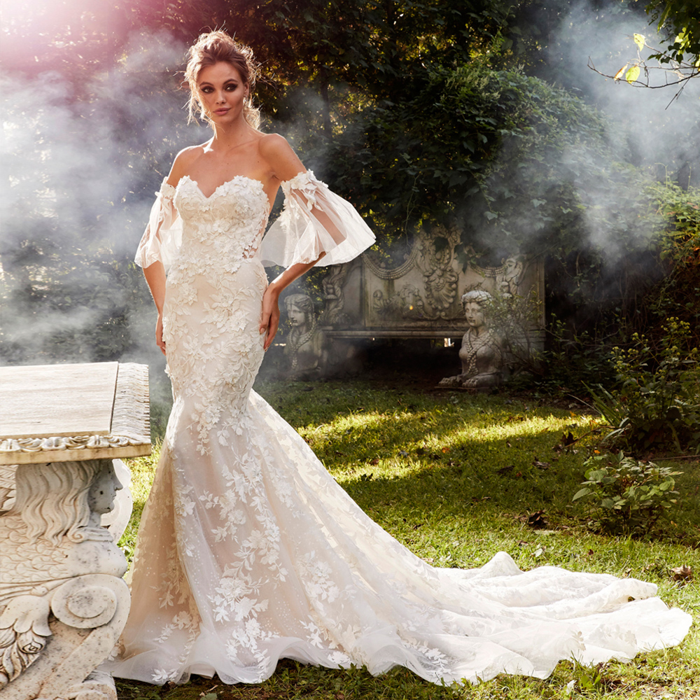 Mermaid Lace Classy Wedding Dresses With Detachable Sleeves Sweetheart Neck Beaded Bridal Gowns Tulle Sweep Train Trumpet Robe De Marie