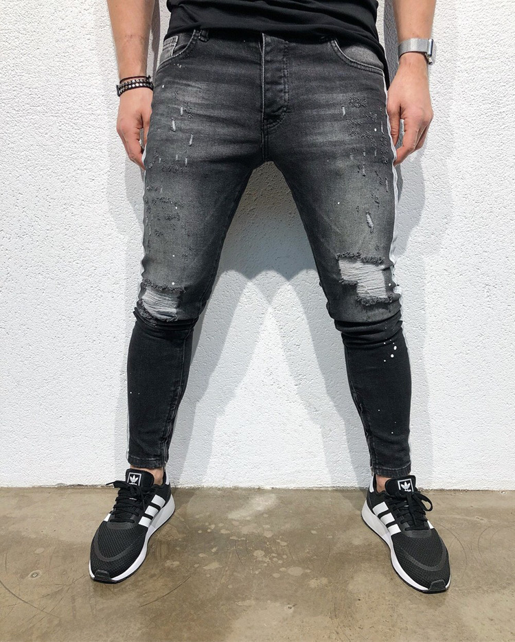 Mens Designer Pencil Jeans Slim Fit Big Hole The Side Printing Fashionable New Summer Street Style Personality Pants, Blue
Mens Designer Pencil Jeans Slim Fit Big Hole The Side Printing Fashionable New Summer Street Style Personality Pants, Blue