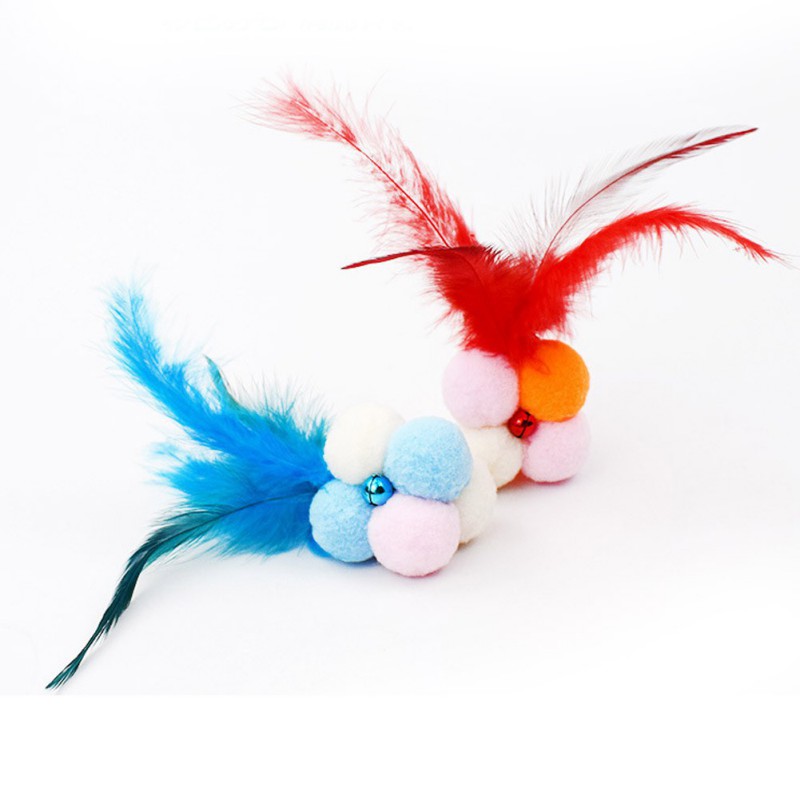 Elastic Plush Balls With Feather Bell Cat Toy Interactive Kitten Teaser Indoor Exerciser Make Cat Teaser Toy Pet Supplies