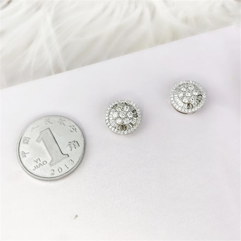 Circle Stud Earrings: Sterg Sier, Princess Cut White Topaz CZ, Wedding Bridal Jewelry Gift for Women