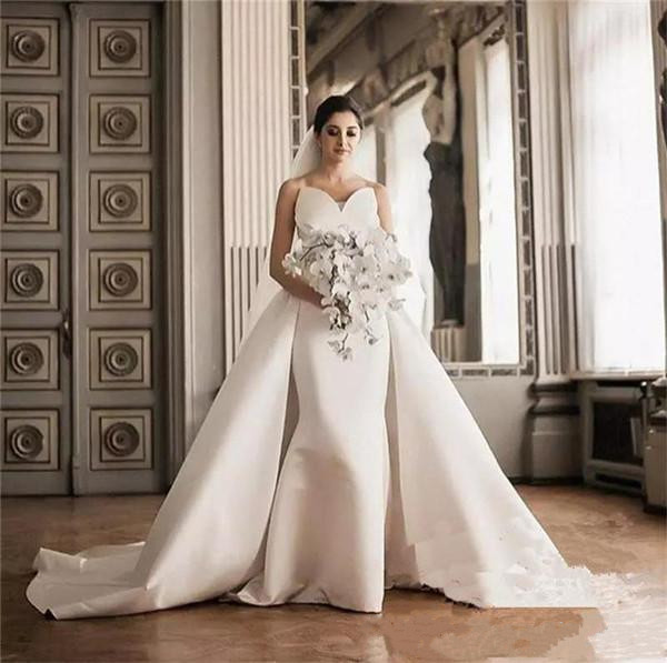 2019 Elegant Mermaid Wedding Dresses With Detachable Train Sweetheart Bridal Gowns Wedding Dress Simple Satin robe de mariage